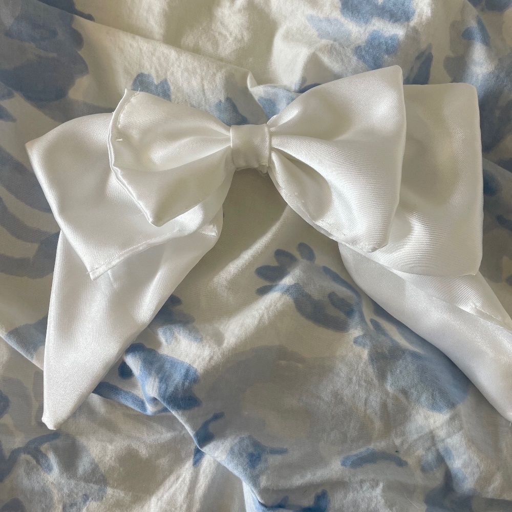 Handmade by me white poly satin hair bow